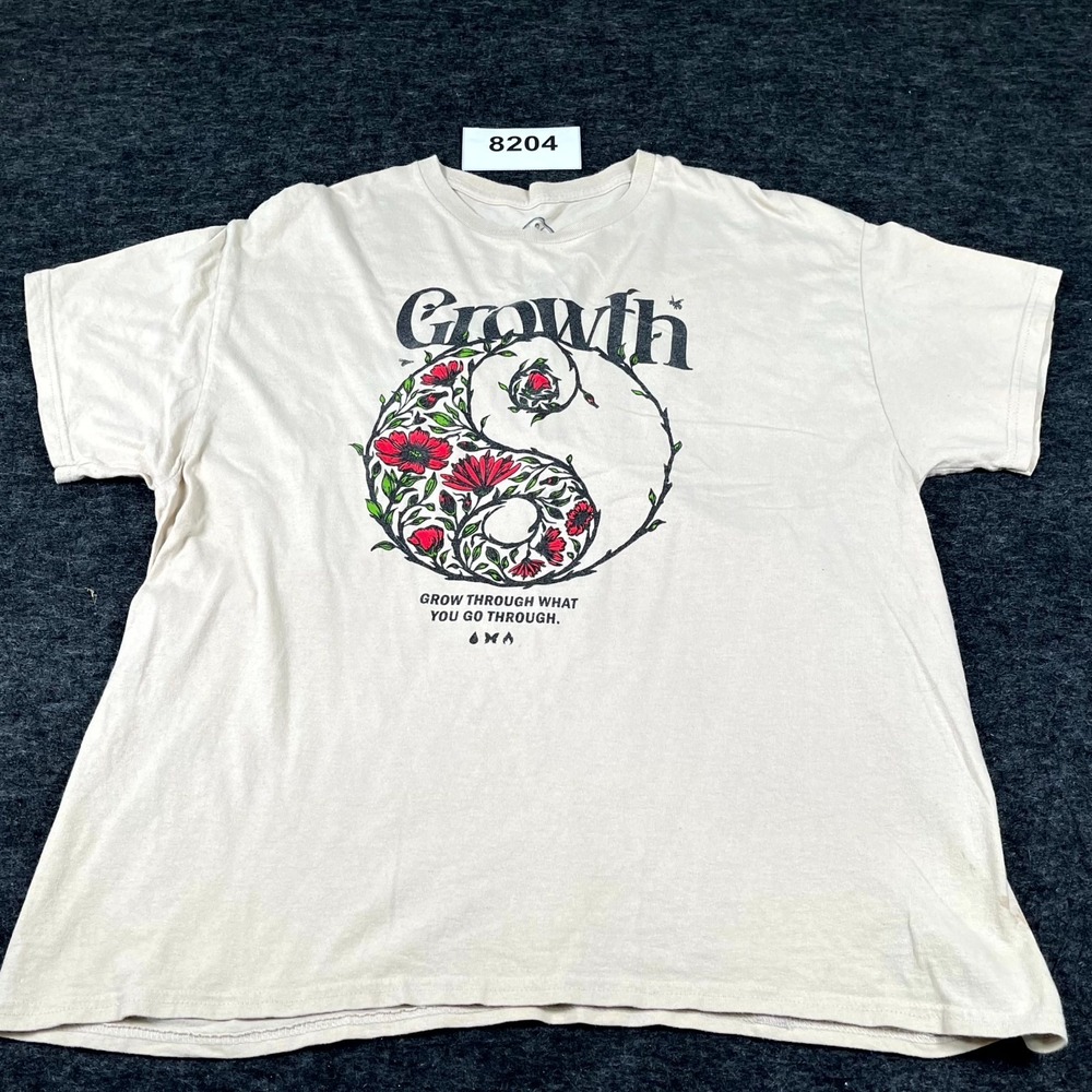 DOM T Shirt Mens XL Beige Growth Yin Yang Graphic Print Cotton Crew Neck Casual